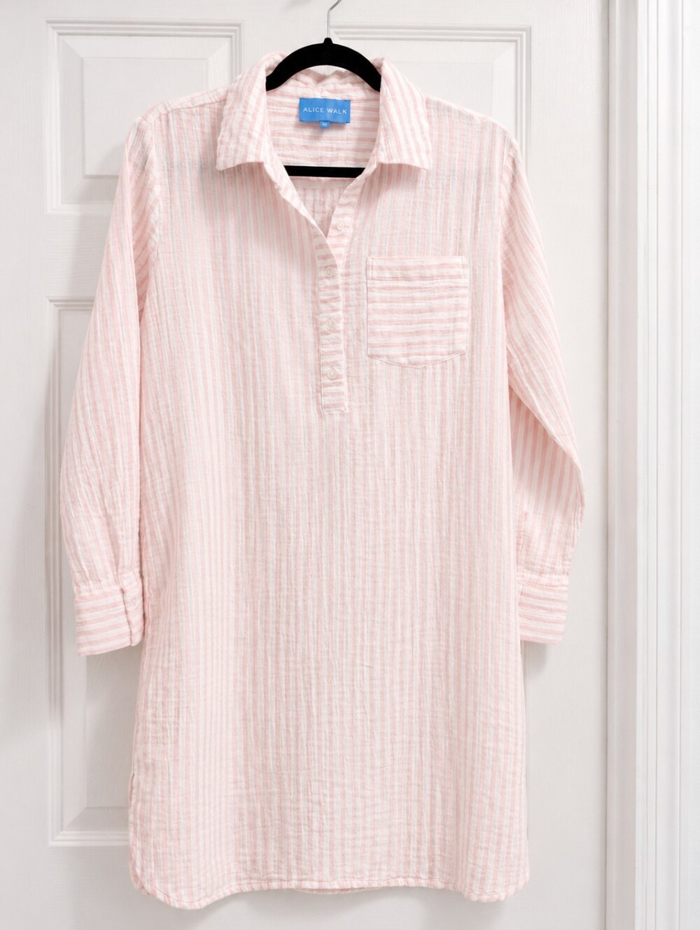 Alice Walk Pink White Stripe Cotton Gauze Tunic Shirt Dress Medium Coastal Prepp